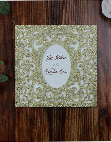 LC 1908 Sparkle Glitter Gold Laser Cut Pocket Invitation