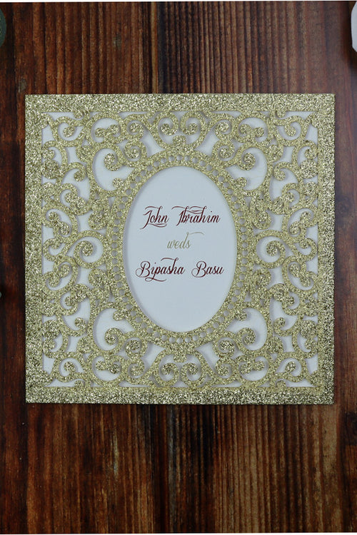 Load image into Gallery viewer, LC 1908 Sparkle Glitter Gold Laser Cut Pocket Invitation
