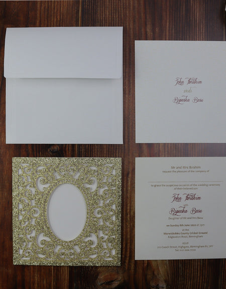LC 1908 Sparkle Glitter Gold Laser Cut Pocket Invitation