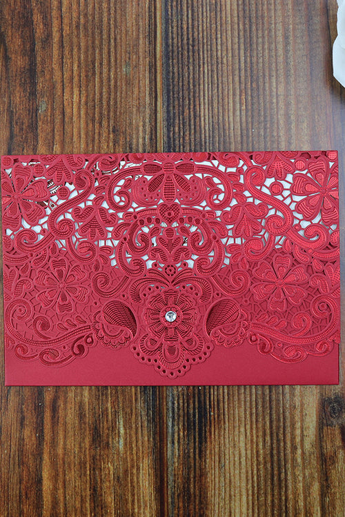Load image into Gallery viewer, LC 6017 Red Ornamental Laser Cut Pocket Envelope Invitation
