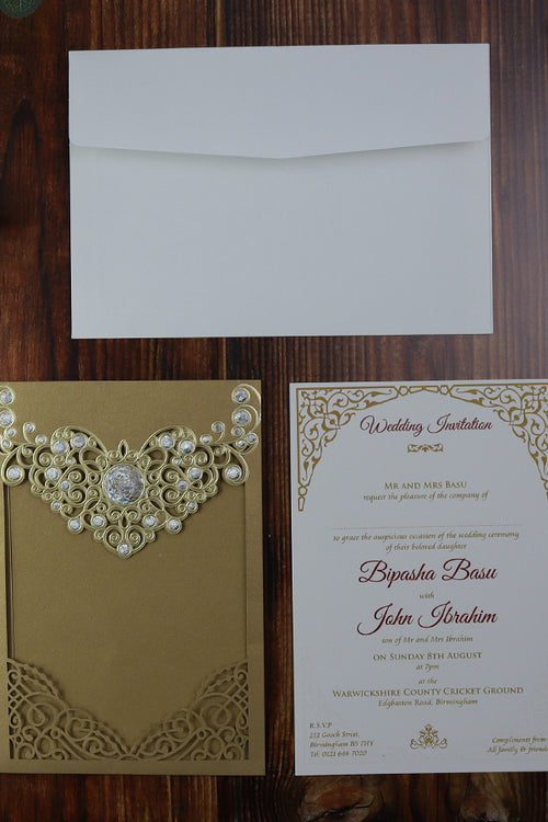Load image into Gallery viewer, LC 6076 Gold Laser Cut Necklace Pocket Invitation
