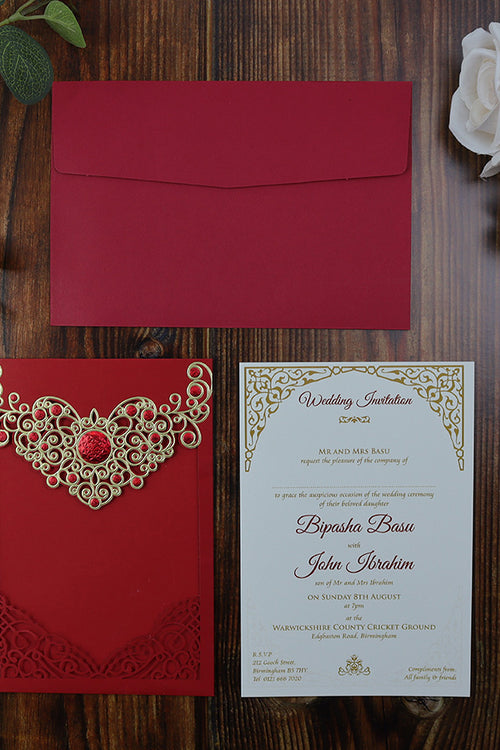 Load image into Gallery viewer, Majestic Red Foiled Laser cut Invitation LC 6076
