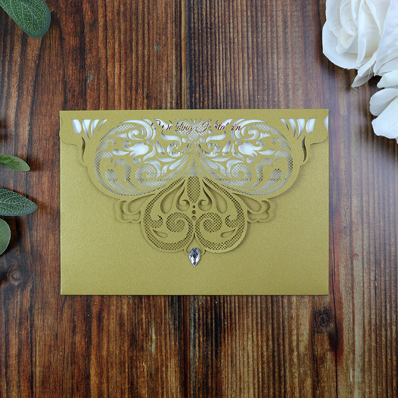 Gold Butterfly Wing Pocket Invitation LC 7011