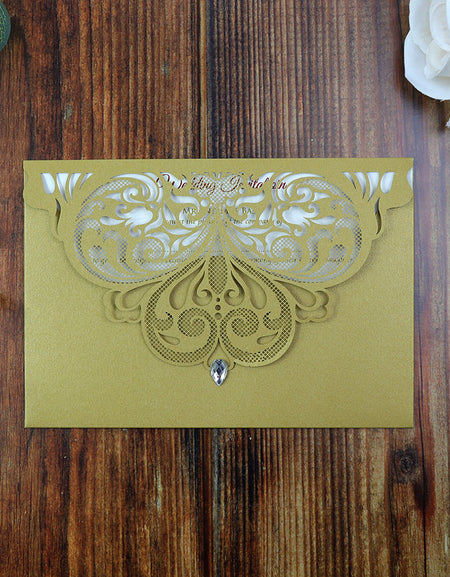 Gold Butterfly Wing Pocket Invitation LC 7011
