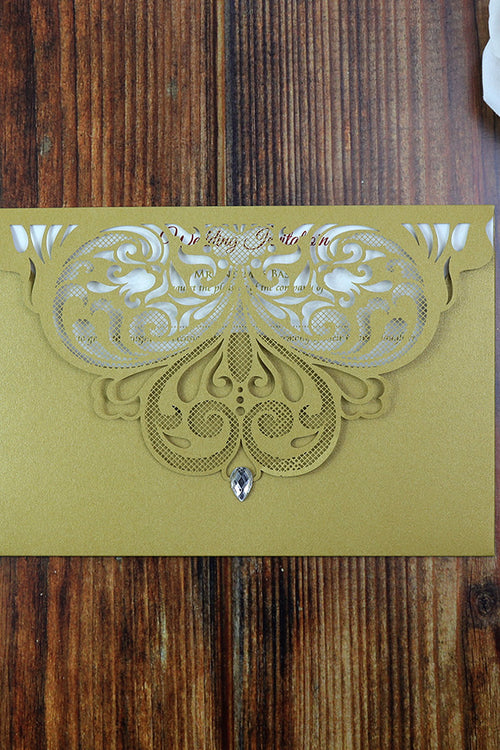 Load image into Gallery viewer, Gold Butterfly Wing Pocket Invitation LC 7011
