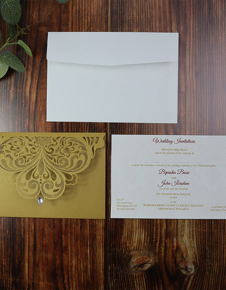 Gold Butterfly Wing Pocket Invitation LC 7011