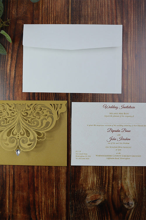 Load image into Gallery viewer, Gold Butterfly Wing Pocket Invitation LC 7011
