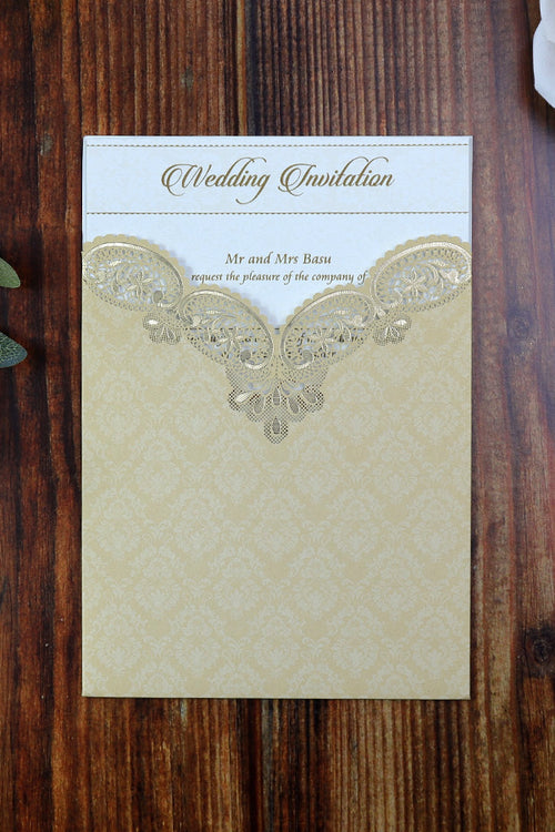 Load image into Gallery viewer, Gold Paisley Laser Cut Pocket Invitation LC 8009
