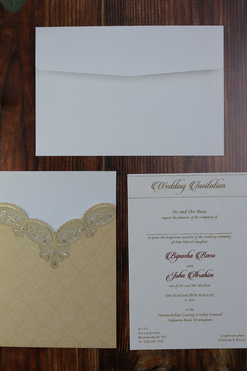 Load image into Gallery viewer, Gold Paisley Laser Cut Pocket Invitation LC 8009
