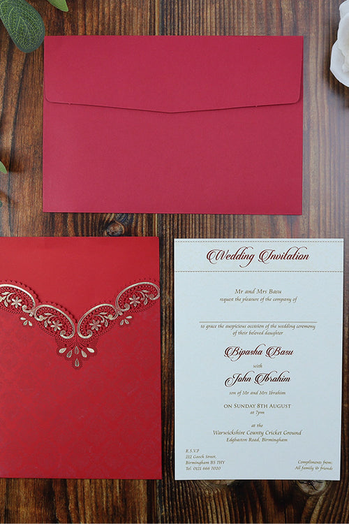 Load image into Gallery viewer, Majestic Red Foiled Laser Cut Pocket Invitation LC 8009
