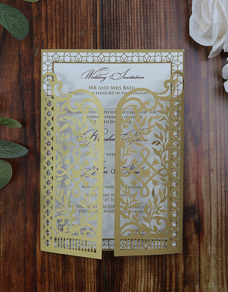 LC 9018 Gold Vintage Gatefold Lasercut Invitation