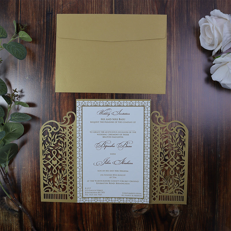 LC 9018 Gold Vintage Gatefold Lasercut Invitation