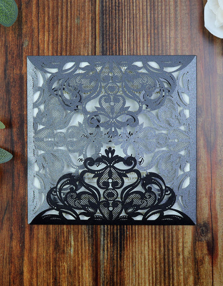 LC F001 Black square baroque Lasercut Invitation