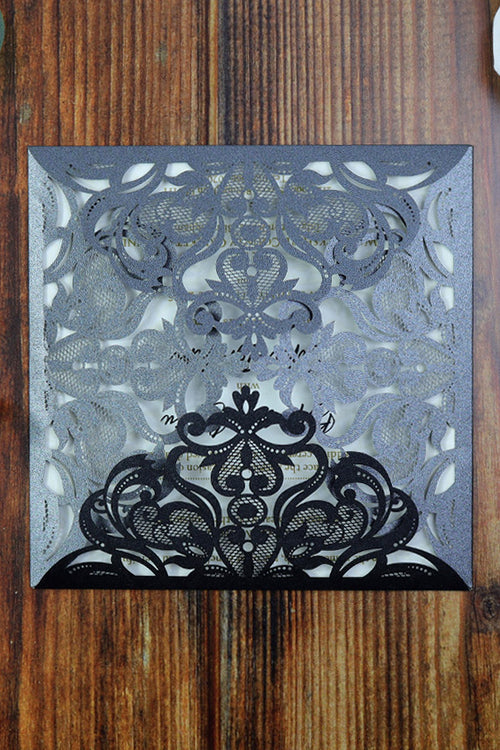 Load image into Gallery viewer, LC F001 Black square baroque Lasercut Invitation
