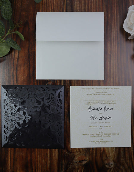 LC F001 Black square baroque Lasercut Invitation