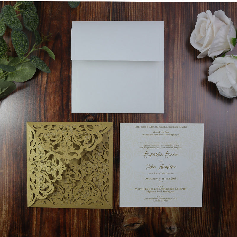 LC F001 Gold lasercut Invitation