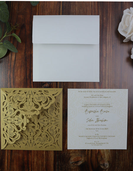 LC F001 Gold lasercut Invitation