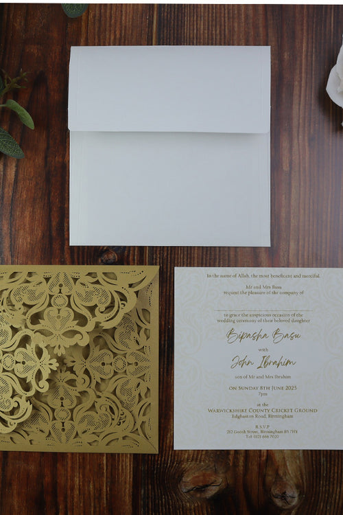 Load image into Gallery viewer, LC F001 Gold lasercut Invitation
