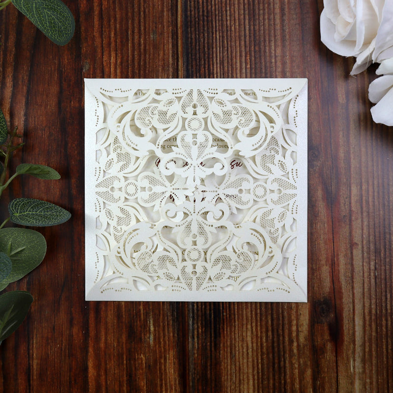 Dainty Ivory Square Gatefold Lasercut Invitation LC F001