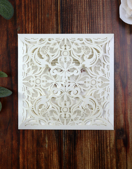 Dainty Ivory Square Gatefold Lasercut Invitation LC F001