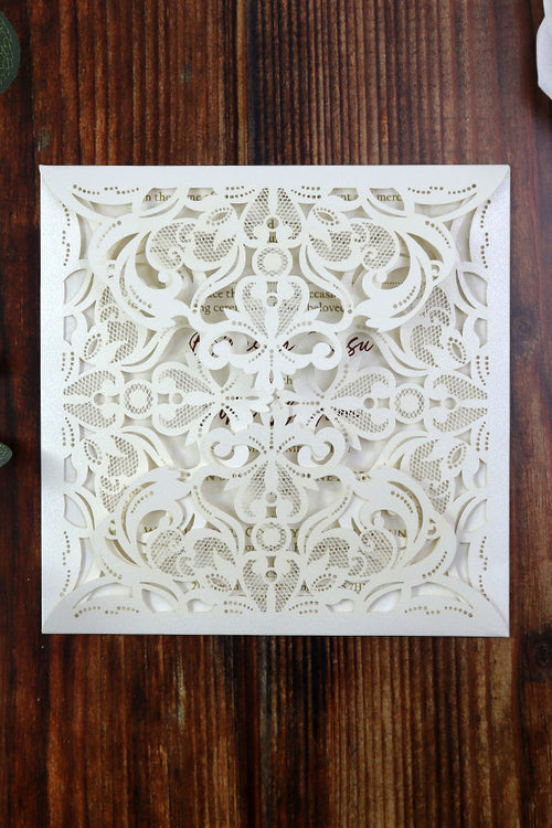 Load image into Gallery viewer, Dainty Ivory Square Gatefold Lasercut Invitation LC F001
