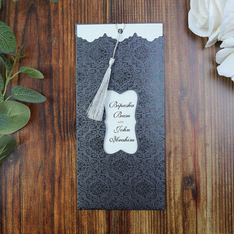 Chic Black Personalised Pocket Invitation with Tassel LC S003