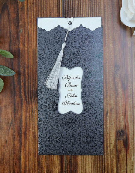 Chic Black Personalised Pocket Invitation with Tassel LC S003
