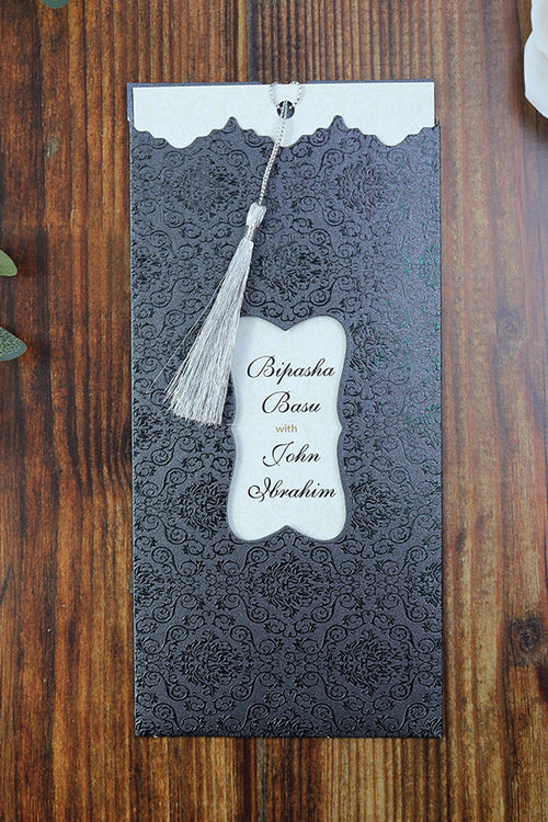 Load image into Gallery viewer, Chic Black Personalised Pocket Invitation with Tassel LC S003
