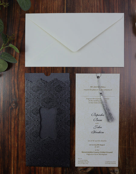 Chic Black Personalised Pocket Invitation with Tassel LC S003
