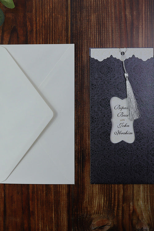 Load image into Gallery viewer, Chic Black Personalised Pocket Invitation with Tassel LC S003
