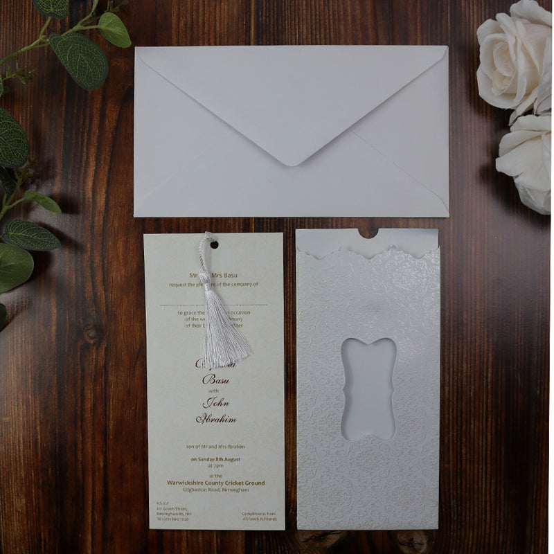 LC S003 Chic White Pocket Tassel Invitation