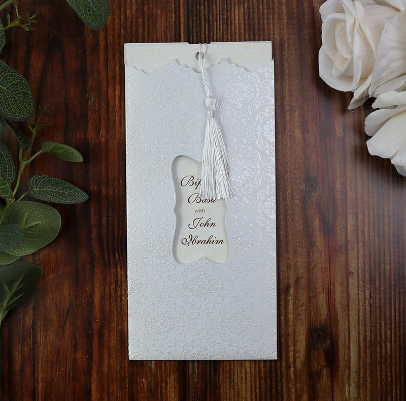 LC S003 Chic White Pocket Tassel Invitation