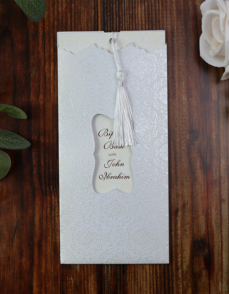 LC S003 Chic White Pocket Tassel Invitation