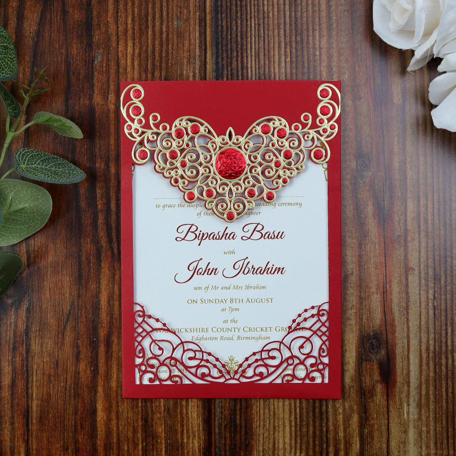 Majestic Red Foiled Laser Cut Pocket Invitation LC 6076 – Elegant Gold ...
