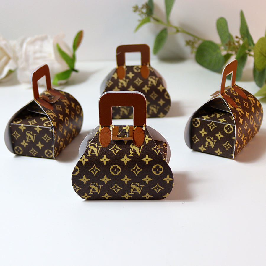 Handbag-Shaped Favour Boxes 102 Brown – Personalised with Initials or ...