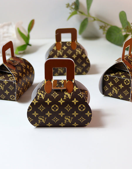 Handbag-Shaped Favour Boxes 102 Brown – Personalised with Initials or Logo