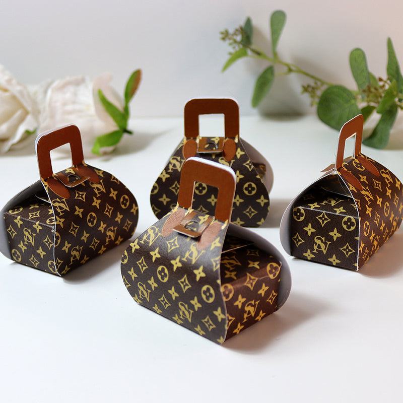 Handbag-Shaped Favour Boxes 102 Brown – Personalised with Initials or Logo