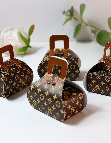 Handbag-Shaped Favour Boxes 102 Brown – Personalised with Initials or Logo