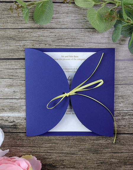 MCC Simple Blue With Silver Ribbon Gatefold Invitation