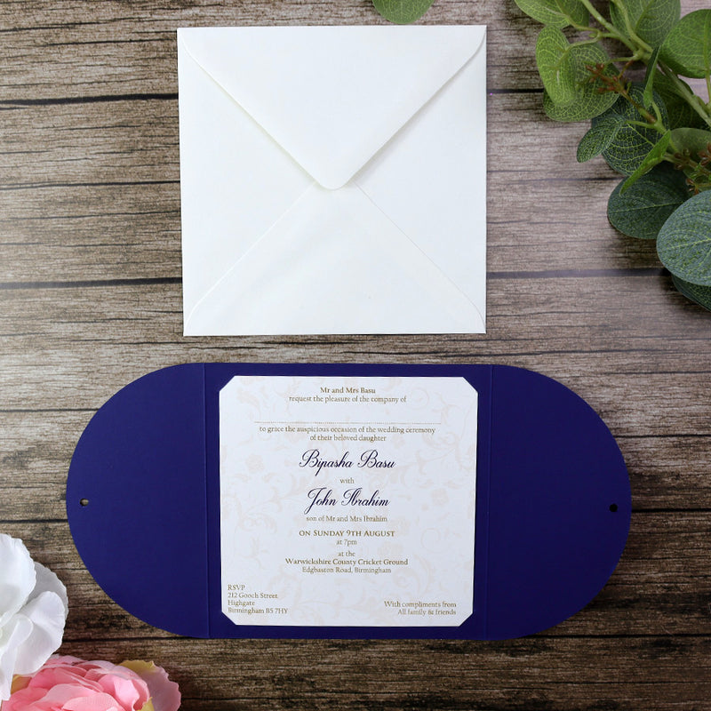 MCC Simple Blue With Silver Ribbon Gatefold Invitation