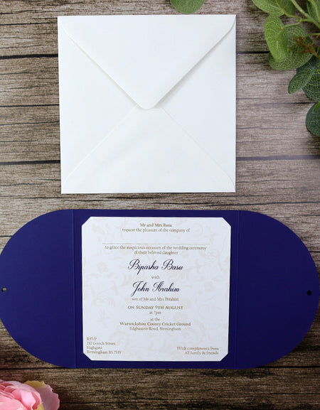 MCC Simple Blue With Silver Ribbon Gatefold Invitation