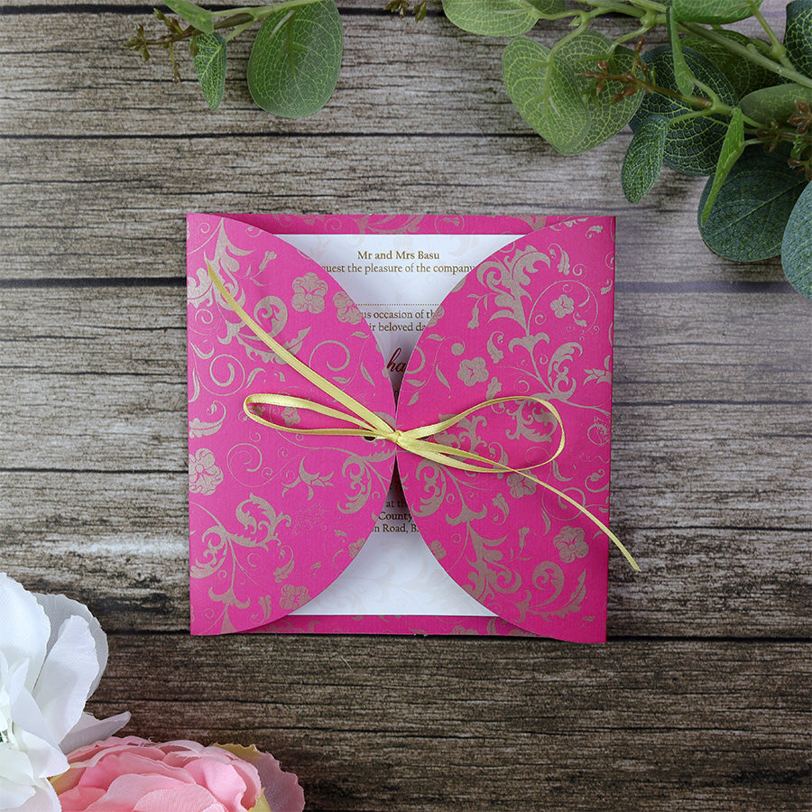 MCC pink and gold Gatefold Ribbon Invitation – Shadicards.Com