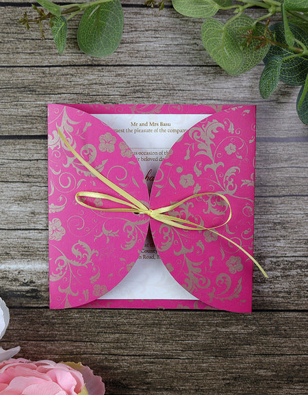 MCC pink and gold Gatefold Ribbon Invitation