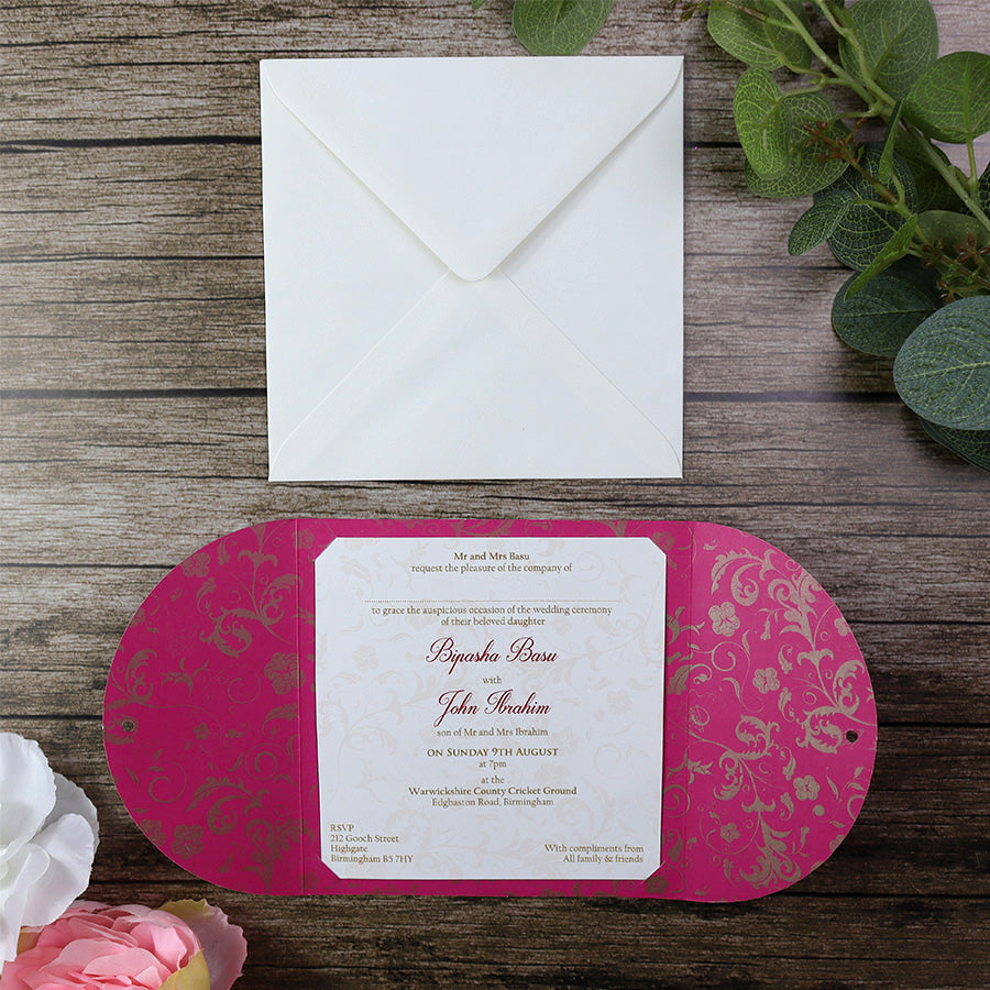 MCC pink and gold Gatefold Ribbon Invitation – Shadicards.Com