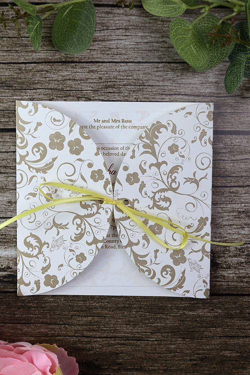 Load image into Gallery viewer, MCC White and gold gate fold party invitations
