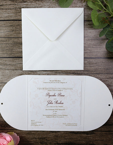 MCC White and gold gate fold party invitations