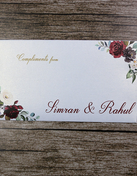 Money envelope personalised floral for wedding gift party red rose