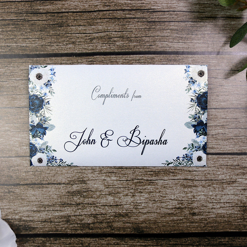 Money envelope personalised floral for wedding gift party blue