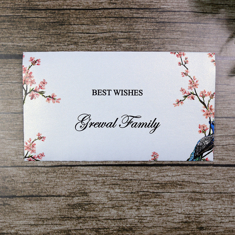 Money envelope personalised floral for wedding gift party peacock