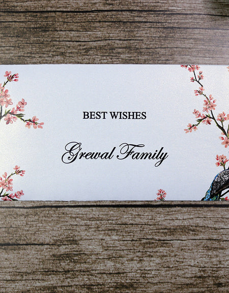 Money envelope personalised floral for wedding gift party peacock